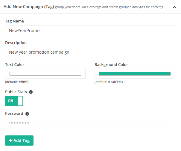 Add new campaign | T2M URL Shortener